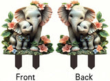 Garden Stake Decor, Acrylic 2D Flat Animal Statue, Fairy Sculptures Ornament Indoor Outdoor Yard Lawn Pot Plant Decorative Accessories (Small Elephant)