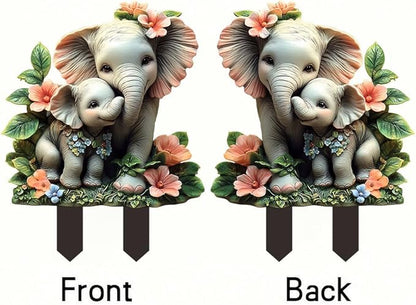 Garden Stake Decor, Acrylic 2D Flat Animal Statue, Fairy Sculptures Ornament Indoor Outdoor Yard Lawn Pot Plant Decorative Accessories (Small Elephant)