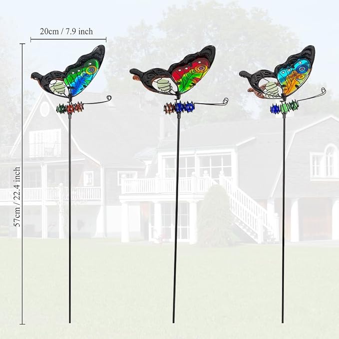 Butterfly Garden Decor for Outside,3 Pack Garden Stakes Decorative Stained Glass Butterfly Decoration Porch Yard Art Outdoor and Garden