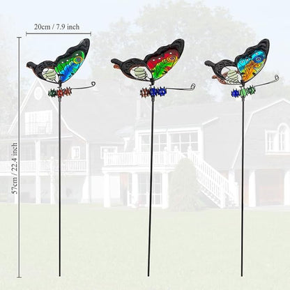 Butterfly Garden Decor for Outside,3 Pack Garden Stakes Decorative Stained Glass Butterfly Decoration Porch Yard Art Outdoor and Garden
