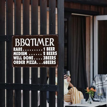 Funny Kitchen Signs Retro BBQ Timer Tin Sign Vintage Grilling Metal Signs For Outdoor Wall Decor Backyard Bar Signs Patio Barbecue Sign
