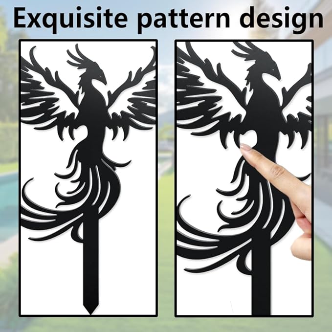 WADORN Phoenix Rising Metal Decorative Garden Stakes, Funny Bird Metal Outdoor Statues Weatherproof Garden Decoration Ornament Gifts Bird Outdoor Yard Decor for Backyard Pathway Patio Lawn Walkways