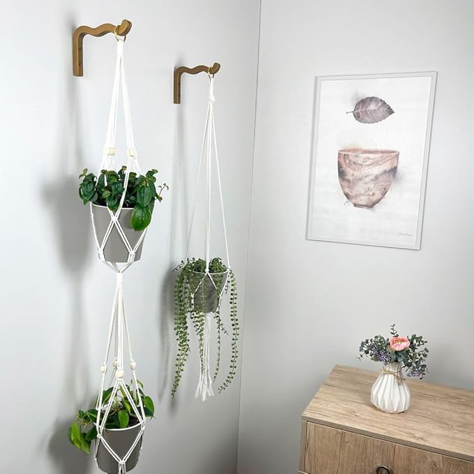 EvenWood 2-Piece Set of Wavy Wooden Wall Planters for Indoor Plants 6 Inch - Natural Plant Hook for Wall Plant, Wind Chimes, Flower Brackets - Durable Bracket Plant Hanger (Bronze)