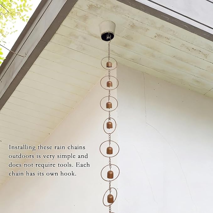 47 Inch Hanging Rain Chain - Metal Rain Chime with Bell Shape for Gutter Drainage, Decorative Outdoor Rain Bell for Garden Patio Balcony