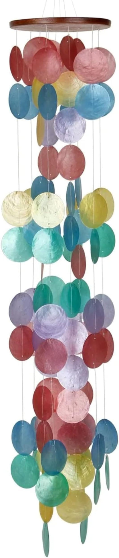 Woodstock Chimes Capiz Waterfall Wind Chime, 40" Rainbow Capiz Round Sea Shell, Handcrafted Ocean Theme Windchime for Outdoor, Patio or Garden Décor (CWH)