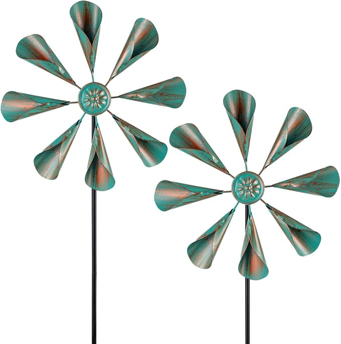 DREAMYSOUL 2 Pack Wind Spinners Outdoor, 10" Dia Metal Pinwheels for Yard and Garden, Kinetic Wind Sculptures & Spinner Outside (Bronze)