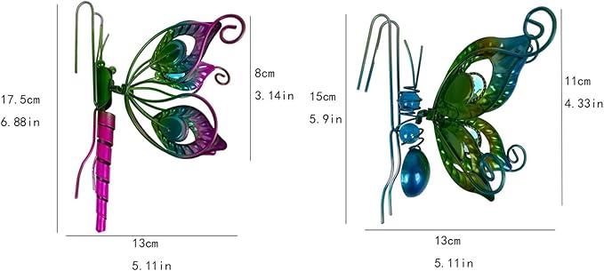Metal Butterfly Flower Pot Huggers Gorgeous Butterfly Dragonfly Planter Hanging Figurines with Artificial Gemstones in the Wings 6 Inch Iron Insect Garden Art Sculptures Hanger Ornaments (2PCS)