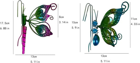 Metal Butterfly Flower Pot Huggers Gorgeous Butterfly Dragonfly Planter Hanging Figurines with Artificial Gemstones in the Wings 6 Inch Iron Insect Garden Art Sculptures Hanger Ornaments (2PCS)