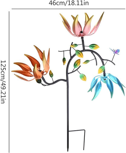 Colorful for Garden Outdoor Large Sculpture Stake Metal Wind Spinner with Flower Butterflies 18x7x49''