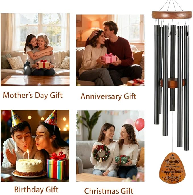 Friendship Wind Chime Gifts, Outdoor Decorative Wooden Wind Chimes Hanging Windchimes for Garden Unique Birthday Presents for Women, Men, Besties, BFF