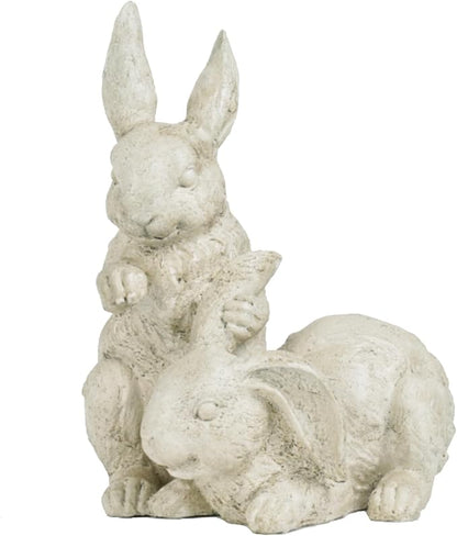 Garden-Statues - Easter Bunny Decor - Rabbit Figurine - Collectible Figurine - Spring 2 Nestled Bunny Sulpture Cream Rabbit for Easter Yard Framhouse Outdoor Décor 9*8.25*11.5 inch Newman House Studio