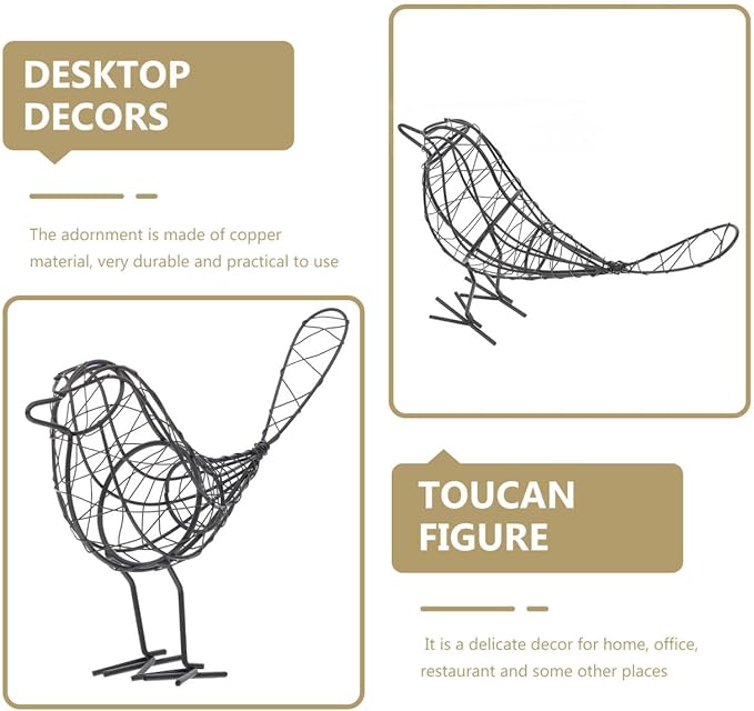 BESPORTBLE 1Pc 20x23cm Garden Figurines Creative Metal Iron Wire Bird Craft Garden Collectible Statue for Decoration Garden(Black)