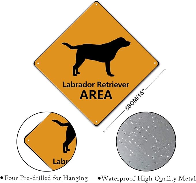 Labrador Retriever Crossing Sign Caution Labrador RetrieverDog Xing Sign Street Sign Wildlife Novelty Road Fence Wall Decor Warning Metal Tin Sign For Indoor Outdoor 15x15in