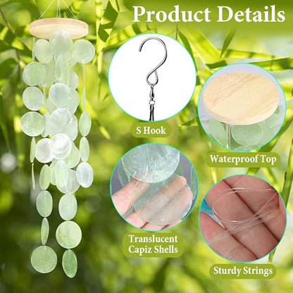 Vindar Wind Chimes for Outside, Handcrafted Shell Windchime Ocean Style Chime for Indoor Outdoors Decor, Garden Decor Gift for Women, Mom, Grandma (Light Green)