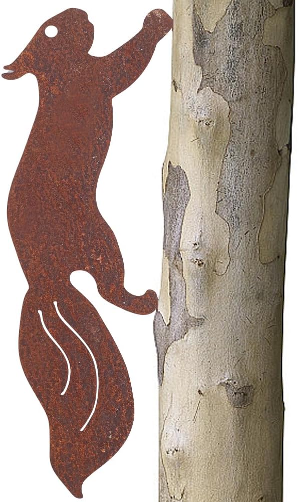 CREATCABIN 2Pcs Metal Squirrel Outdoor Decor Garden Silhouettes with Screws Rusty Running Squirrel Animal Iron Exquisite Art Sculpture Ornament for Outdoor Garden Tree Yard Home Decor 11.8 x 3.93 Inch