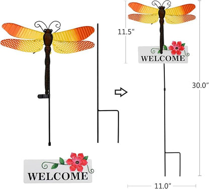 Garden Decor Metal Welcome Yard Stakes Spring Lawn Art Patio Decorative Plant Stake for Flower Pot Pathway Porch Backyard Indoor Outdoor Decoration (Dragonfly)