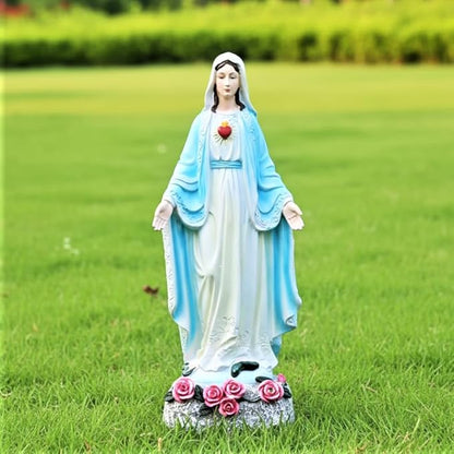 Garden Mary Statue,Solar Outdoor Virgin Mary Statues,Blessed Mother Statue with Solar Flower Ligths,Home/Garden Decor, Religious Gift to Women/Mom(11.81" H)