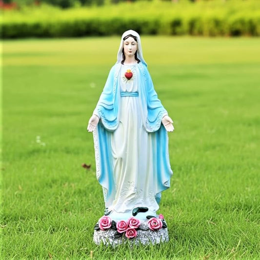 Garden Mary Statue,Solar Outdoor Virgin Mary Statues,Blessed Mother Statue with Solar Flower Ligths,Home/Garden Decor, Religious Gift to Women/Mom(11.81" H)