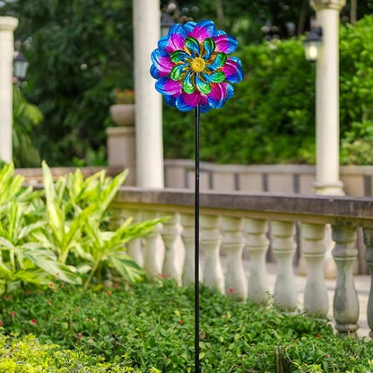 Metal Wind Spinners Outdoor,13'' Dia Purple Garden Wind Spinner & Sculpture,Waterproof Garden Windmill for Yard Art Decorations