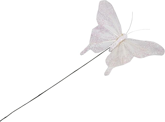 Cartanfill- Feather Fake Butterfly Balcony Decoration, Wedding Home Flower Pot Christmas Valentine's Day Fairy Garden Fairy Garden Supplies, White, 12pcs Wire