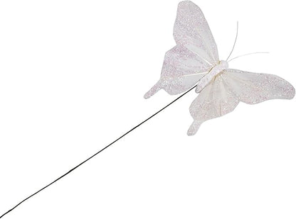 Cartanfill- Feather Fake Butterfly Balcony Decoration, Wedding Home Flower Pot Christmas Valentine's Day Fairy Garden Fairy Garden Supplies, White, 12pcs Wire