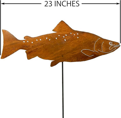 Swimming Salmon Garden Stake Set of 3, Made in USA, Rusty Steel, Real Rust Finish (Large)