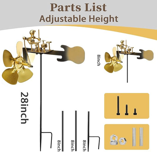 Handmade Metal Drummer Windmill,Wind Spinner Metal Rock Band Wind Mill for Yard and Garden,Wind Spinners Outdoor Music Figurines and Statues