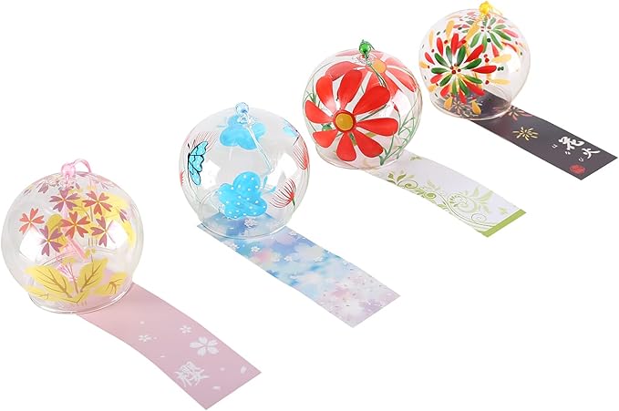 Falytemow Japanese Wind Chimes Romantic Flowers Small Wind Bells Handmade Glass Japanese Style Pendant for Birthday Present Home Decors (Yellow Flower, Chrysanthemum, Butterflies, Fireworks, 8 cm)