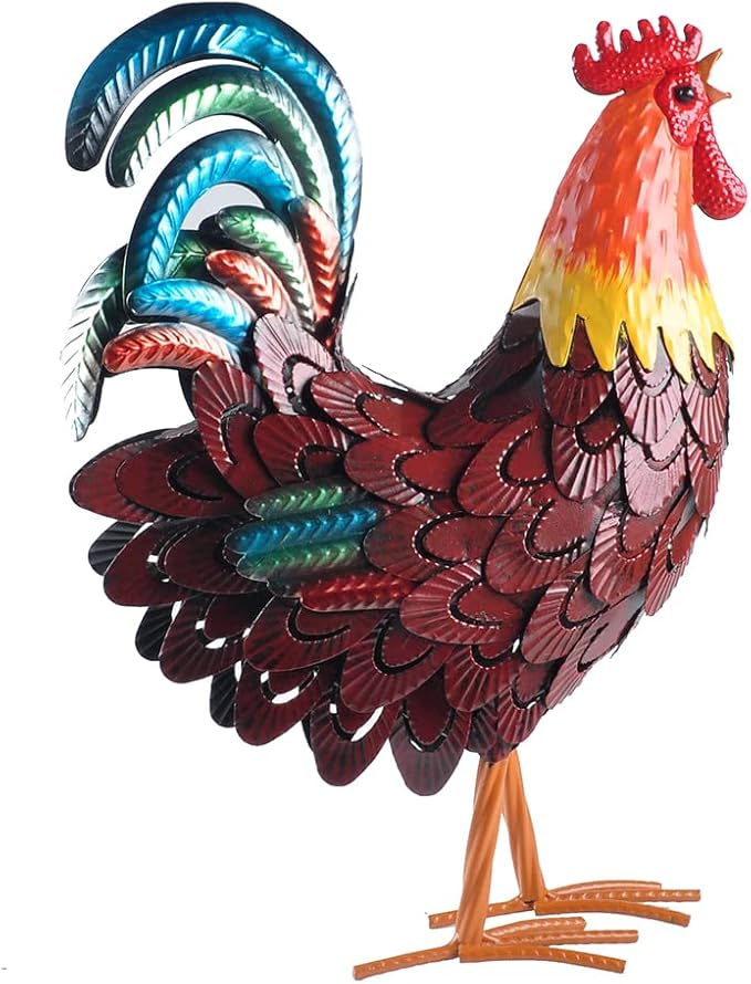 Metal Rooster Statue Garden Chicken Sculpture Decoration Metal Yard Art for Yard Outdoor Indoor Decoration (#C)