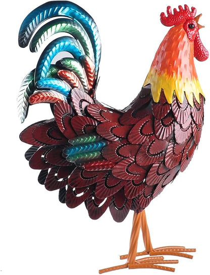 Metal Rooster Statue Garden Chicken Sculpture Decoration Metal Yard Art for Yard Outdoor Indoor Decoration (#C)