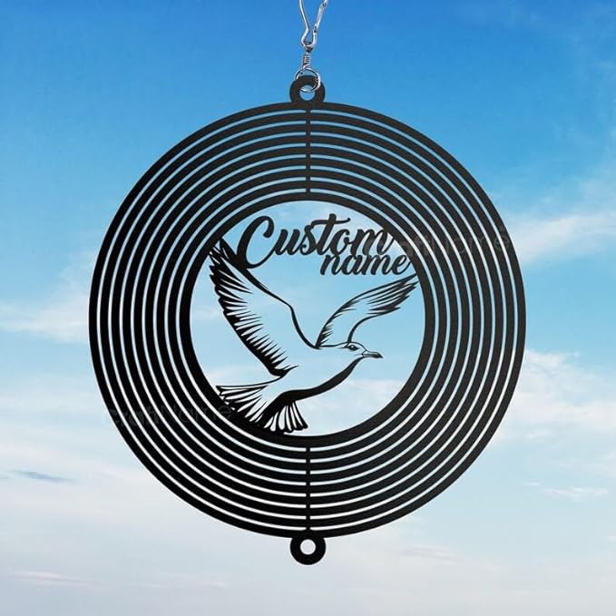 Personalized Seagull Metal Wind Spinner, Custom Outdoor Ornament for Yard Display, Kinetic Coastal Sculpture, Beach Gift (Seagull Garden Wind Spinner)