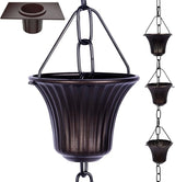 Rain Chain Set 8.5 Ft,Not Rust Wrought Iron Rain Chains for Gutters with Adapter Gotta Drain and Anchoring Stake, 14 Cups, 1 Hook, Adjustable Length for Garden Decorative (Coffee)