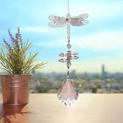 WEISIPU Crystal Suncatcher Prism - Dragonfly Suncatchers for Windows Hanging Rainbow Maker, K9 Crystal Metal Dragonfly Ornament, Christmas Tree Decor, Gifts (Clear)