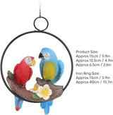 Garden Iron Ring Parrot Pendant, Hanging Parrot Sculpture, Garden Iron Ring Parrot Pendant, Parrot Statue On Metal Ring Garden Bird Hanging Chain Statue Decor Small Red Blue Macaw for Patio Home