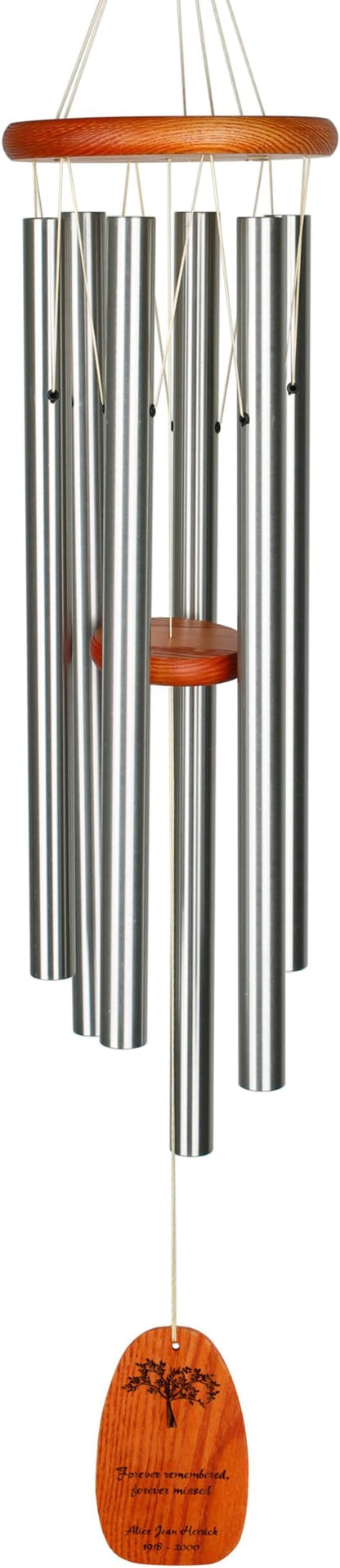 Woodstock Wind Chimes Personalized Tree of Life Amazing Grace Memorial Chime for Outside 40'' Large Silver Sympathy Customized Forever Inspirational Wind Chime for Outdoor Patio Home Garden Decor