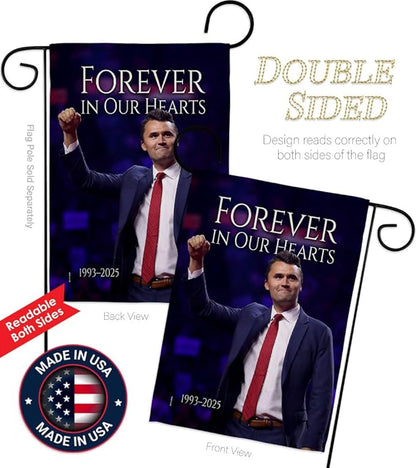 Forever In Our Hearts 1993-2025 Flag Yard Sign Wall Hanging Decor For Home Porch Charlie Kirk Poster Canvas Quote Sign Freedom Support Trump Patriotism Memorial Decoration Garden Remembrance Gift