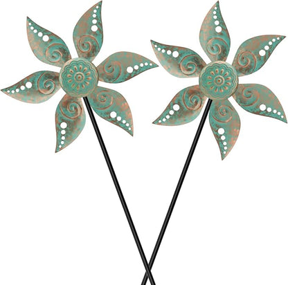 2 Pack Wind Spinners Outdoor Clearance Metal Vintage Green,Wind Sculpture Small Iron Windmill is Decorative Garden Stakes for Patio Lawn Outdoor Yard Lawn Garden Decor