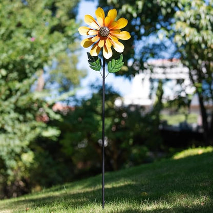 DREAMSOUL Sunflower Wind Spinners Outdoor, 13 Inch Dia Metal Wind Spinner with Stake, Kinetic Decorative Flower Spinner Lawn Garden Decor (57 * 13 Inches)