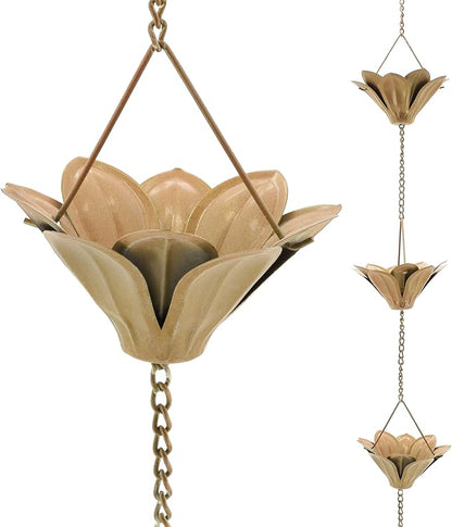 Arcadia Garden Products RC06 Open Flower Rain Chain, Decorative Replacement Downspout for Gutters, 9 Cups, 6.5 ft, Yellow