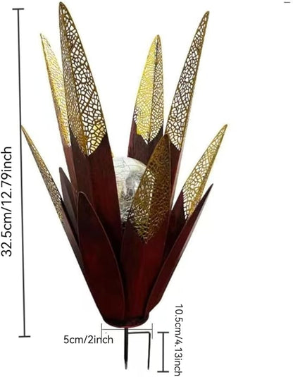 Tequila Rustic Sculpture, Metal Agave Statues Garden Hand Painted Decor for Yard Lawn Patio, Home Outdoor Courtyard Decoration with Solar Light Hollowed Leaves, Ornament Gifts (Red, Size)