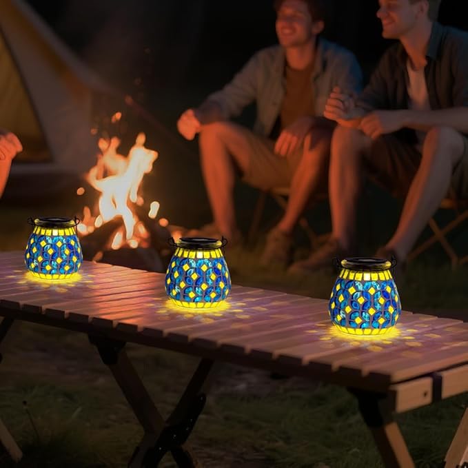 Starsoul 2 Pack Solar Lanterns Outdoor Waterproof, Gorgeous Mosaic Solar Lantern Outdoor Garden Decor, Solar Hanging Lights for Outside Patio Yard