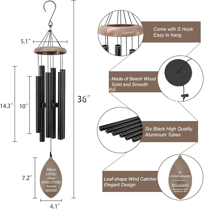 ASTARIN Deep Tone Memorial Wind Chimes Personalized, Sorry for You Loss Bereavement Gifts, Outside Condolence Wind Chime for Loss of Mother Father,Produced in USA