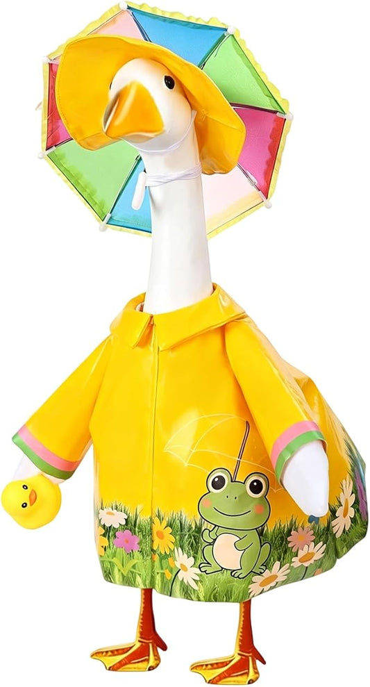 GJL Porch Goose Raincoat Outfit Fits 23 Inch Plastic Cement Goose Statue, Lawn Goose Clothes Set with Umbrella and Hat for Spring Summer Outdoor Yard Garden Decor