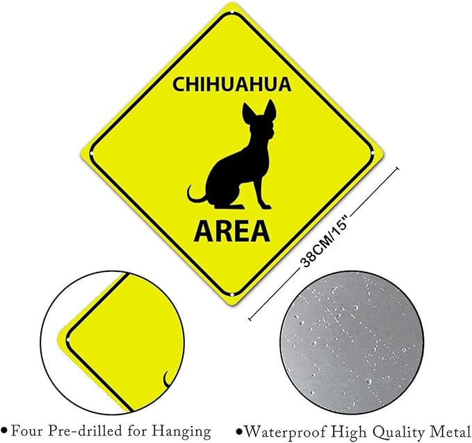 Caution Chihuahua Crossing XING Tin Sign Chihuahua Dog Area Warning Street Sign Chihuahua Novelty Caution Road Sign for Man Cave Yard Garage Porch 15x15in