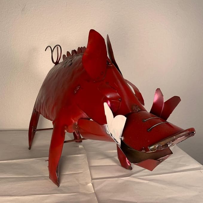 Arkansas Red Metal Hog/Pig Sculpture - Garden Decor (Medium - 22x7x13)