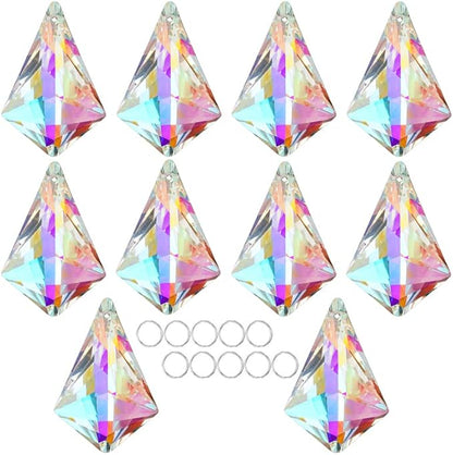 50mm Sun Catchers with Crystals, 10 Pcs Hanging Crystals Suncatchers for Windows, Colored Horns Crystal Prisms,Glass Pendant Suncatchers for Chandeliers, Garden, Christmas Tree Decor