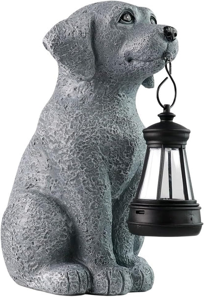 Solar Dog Garden Statues with Solar Lantern，Dog Figurines for Yard Patio Lawn Balcony Ornaments - Birthday Housewarming Garden Gifts for Mothers Day, Grandma