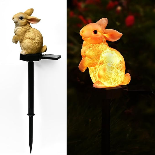 Bunny Garden Ornaments Rabbit Solar Decor Outdoor Statue Lawn Yard Decorations Outside Animal Stake Waterproof Patio Cute Brown Hare Figurines Gifts Idea