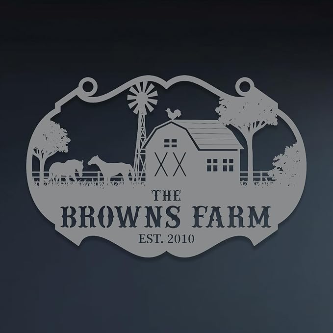 Personalized Metal Farm Ranch Sign, Customized Family Last Name, Large Decor, Outdoor Art, Welcome Sign, Black, 12" - 14" - 16" - 20" - 24" - 27" - 32" - 39