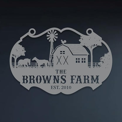 Personalized Metal Farm Ranch Sign, Customized Family Last Name, Large Decor, Outdoor Art, Welcome Sign, Black, 12" - 14" - 16" - 20" - 24" - 27" - 32" - 39